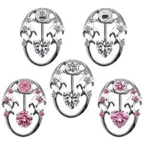 Stainless Steel Hollow Design Belly Button Ring With Heart Rhinestone Inlaid Piercing Jewelry For Women Body Decoration