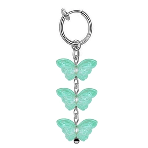 Orecchini a clip argento con tre farfalle verde menta verticali per orecchie senza buchi