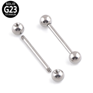 Detailed view of G23 titanium industrial piercing bars with internal thread balls