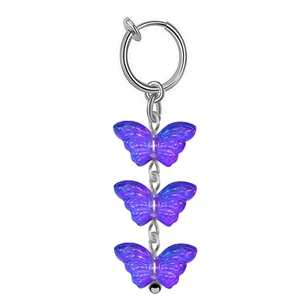 Orecchini a clip a farfalla in argento con triplo ciondolo a farfalla sfumato viola e catena