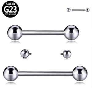 Detailed view of G23 titanium barbell piercing jewelry with detachable ball ends