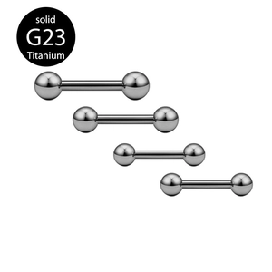 Macro view of G23 titanium barbell piercing studs showing four different rod lengths