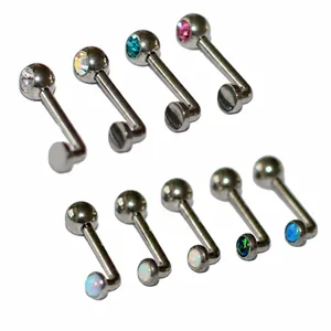 L-shaped G23 titanium piercing bars with assorted colorful zircon and opal gemstone tops