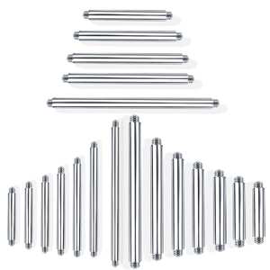 Multiple sizes of G23 titanium straight barbells with external threads for body piercing