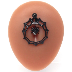 Gotischer schwarzer Spinnennetz Bauchnabelpiercing mit Kristall Spinne aus 316L Edelstahl