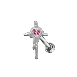 Boucle d'oreille croix gothique avec zircon cœur rose style lave pour piercing d'oreille