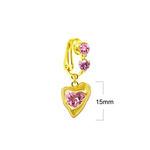 Detail von rosa Herz-Kristall-Bauchclip mit Goldbeschichtung und 15mm Größenmessung