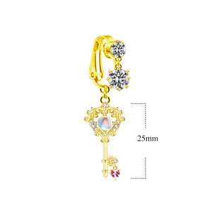Goldener Bauchnabel-Clip in Herzschlüsselform mit Mondstein und rosa Edelstein