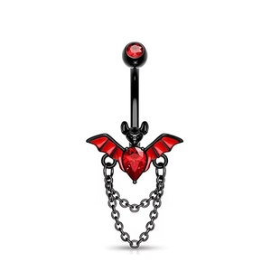 Gothic navelpiercing spinnenweb met vleermuisvleugels en rode edelsteen van staal