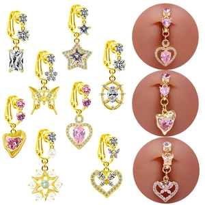 Kupfer Zirkonia Bauchnabelclip Für Damen Gold Silber Plattiert Herz Schmetterling Schneeflocke Stern Ohne Loch Schmuck
