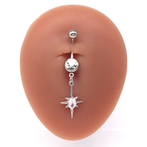 Silver belly button ring with sparkling star pendant and clear zircon on a skin model
