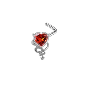 Piercing naso a L in acciaio inossidabile con zircone cuore rosso e coda di diavolo