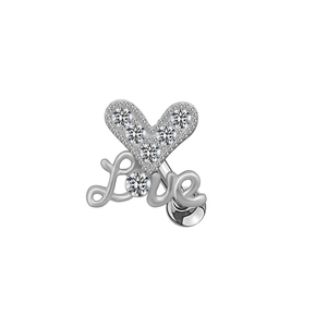Piercing de ombligo de corazón plateado con texto Love y piedras de circonita cúbica