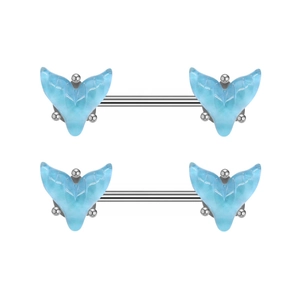 Piercings de mamelon en acier chirurgical avec breloques de queue de baleine bleue
