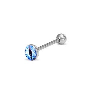 Piercing de langue en acier inoxydable avec motif œil bleu coloré style haltère