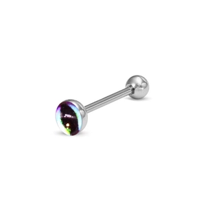 Piercing de langue en acier chirurgical avec boule en opale galaxie aux reflets irisés