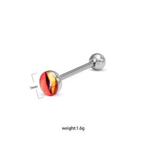 Détail du piercing de langue œil de dragon 7mm en acier inoxydable pesant 1,6g