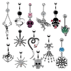 Gothic Punk Zinc Alloy Spider Skull Belly Rings For Women Men Rhinestone Hip Hop Piercing Jewelry Navel Rings Body Jewelry Gift