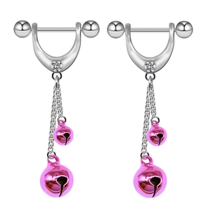 Christmas surgical steel nipple shields with colorful pink bells and CZ stones