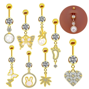Gold Tone Zinc Alloy Rhinestone Belly Button Ring Sweet Heart Butterfly Rabbit Navel Piercing Jewelry For Women Piercing Accessory