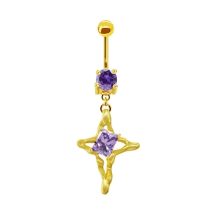 Detail eines goldenen Bauchnabelpiercings mit lila Edelstein und Stern-Anhänger