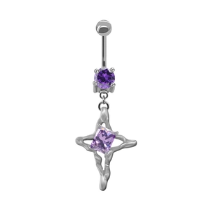 Silberner Bauchnabelpiercing mit violetten Zirkonsteinen und Sternanhänger