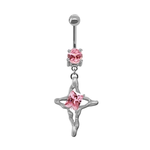 Detailansicht des Herz-Bauchnabelpiercings mit rosa Zirkonia und Sternanhänger