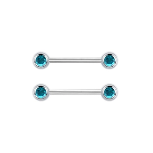 Minimalist silver stainless steel nipple ring set with light blue round zircon stones