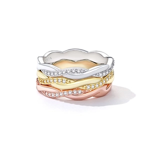 925 Sterling Silver Twisted Rope Ring For Women Minimalist Wave Micro Pave Zirconia Electroplated Rose Gold Stackable Ring