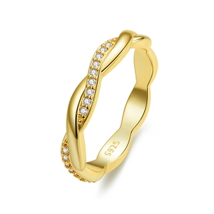 Elegant 925 sterling silver twisted rope ring with sparkling pavé cubic zirconia accents