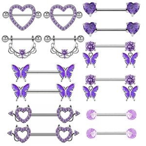Piercing Capezzolo Serie Viola in Acciaio Inossidabile Eleganti Gioielli Cuore Farfalla Corna del Diavolo per Donna Uomo