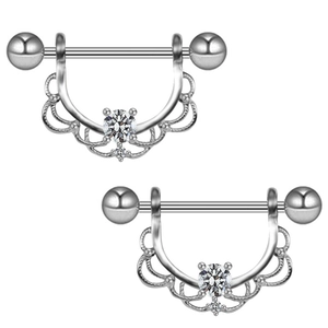 Hartvormige tepelpiercings van zilverstaal met fonkelende heldere zirkoonsteen