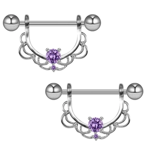 Set di piercing per capezzoli in acciaio inox con pizzo traforato e zirconi viola