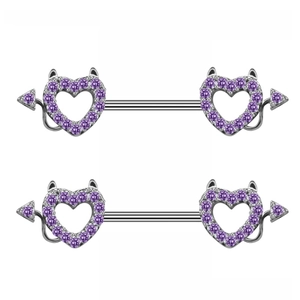 Piercing capezzolo a cuore di diavolo con zircone viola in acciaio inossidabile