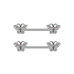 Elegante vlinder tepelpiercings van gepolijst roestvrij staal met schitterende zirkoon