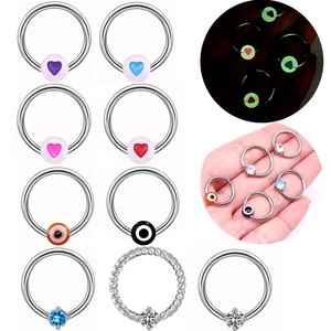 Stainless Steel Captive Bead Nipple Ring Heart Luminous Evil Eye Rhinestone Piercing Jewelry For Women Men Body Ring