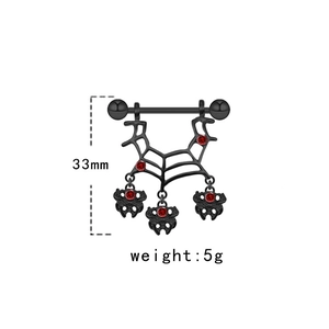 Schwarzer Gothic-Spinnennetz-Piercingschmuck mit roten Edelsteinen, 33mm hoch und 5g