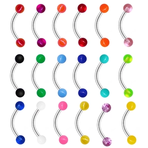 Détail du lot de 18 piercings de sourcil et nombril avec boules en acrylique colorées