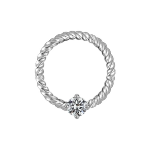 Silver twisted rope nose ring with a round clear zircon in a classic four-prong setting
