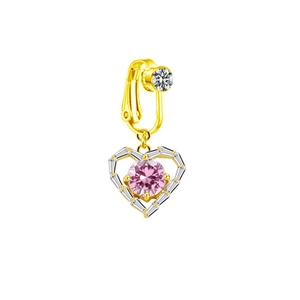 Elegant gold heart navel clip with pink and white cubic zirconia gemstones