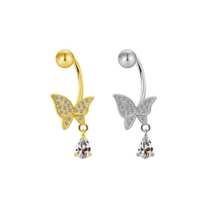 Elegant gold and silver butterfly earrings with micro-pave cubic zirconia and pear drops