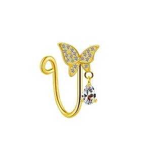 Luxuriöser goldener Schmetterlings-Nasenring mit Herz-Buchstaben und Tropfenanhänger