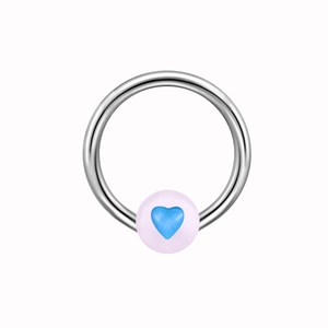 Luminous heart nipple ring with pink bead and silver stainless steel minimalist circular bar