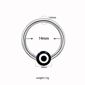 Luminous heart nipple ring in stainless steel with 14mm diameter and 1.6mm thickness