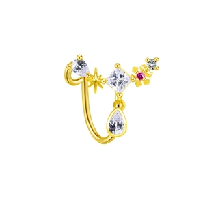 Golden U-shaped fake nose ring with star detail and sparkling pear-cut cubic zirconia
