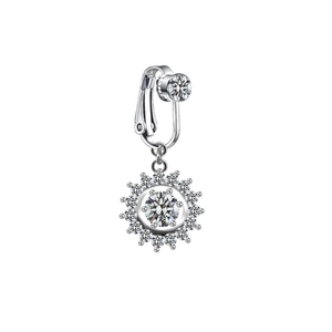 Close-up of silver sunflower non-pierced navel clip with sparkling crystals