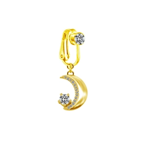 Elegant gold moon dangle belly clip with sparkling crystals and a non-pierced design