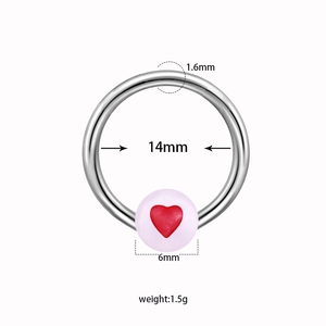 Luminous heart nipple ring detail showing 1.6mm thickness and 14mm inner diameter