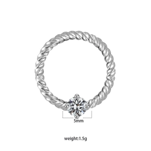 Twisted rope texture sterling silver nipple ring with 5mm cubic zirconia gemstone
