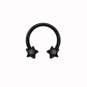 Black punk horseshoe nose ring with star-shaped ends made of surgical steel for piercings